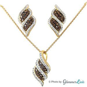 18KT GEP Bronze Swarovski Crystal Kite Stripe Necklace & Earrings Jewelry Set